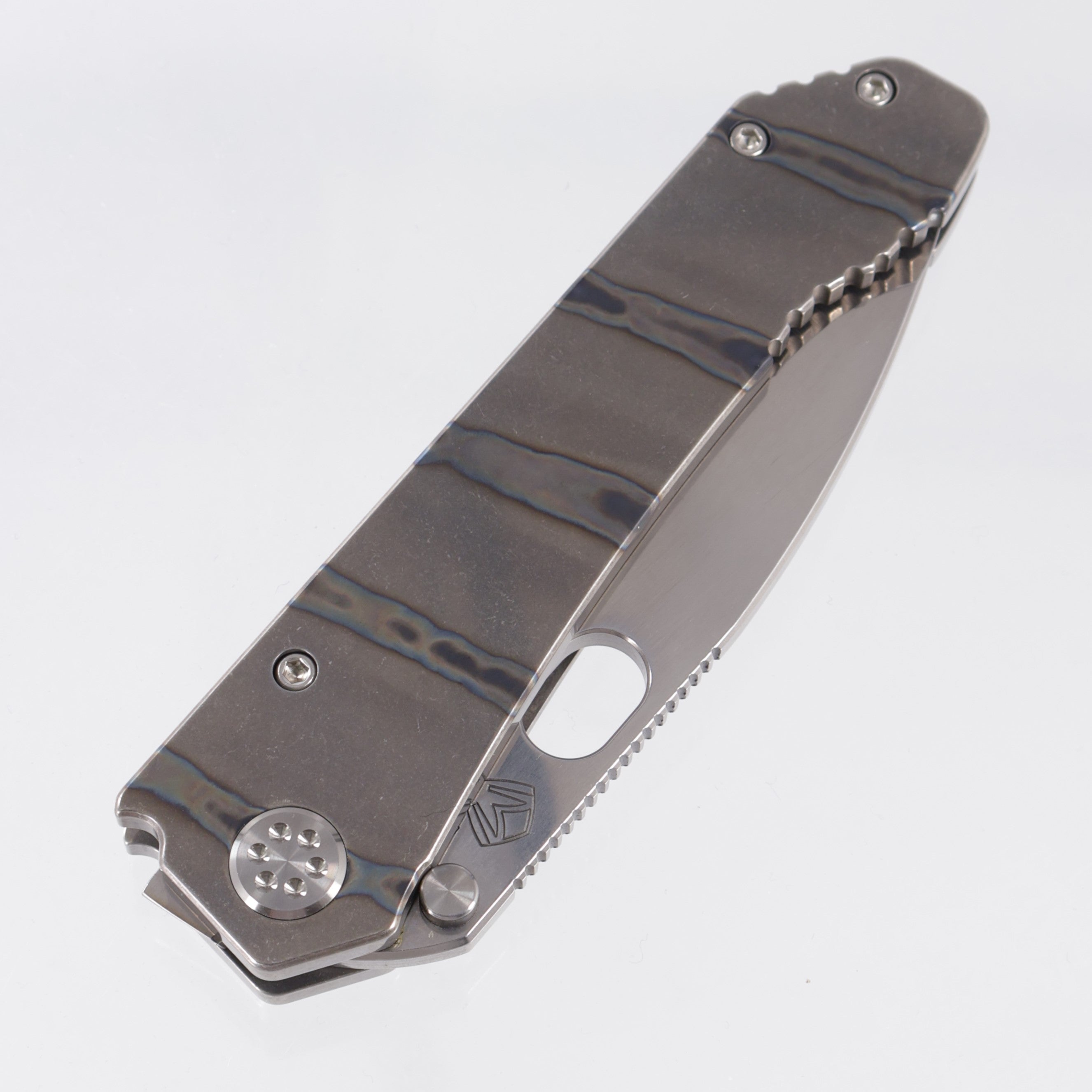 Medford 187DP - TIger Stripe Flamed Titanium Front Scale w/ Tumbled Titanium Lockside & Flamed Titanium Clip - Tumbled CPM-D2 - MK002DTQ-03TM-TSCF-Q4