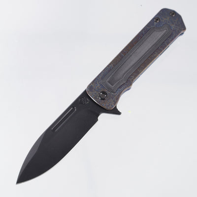 Medford TFF-4 - Flamed Titanium Front Scale w/ Black G10 Inlay, Blue Titanium Lockside & USA Engraved Clip - DLC S45VN - MK1404PD-03A2-TPCP-BP