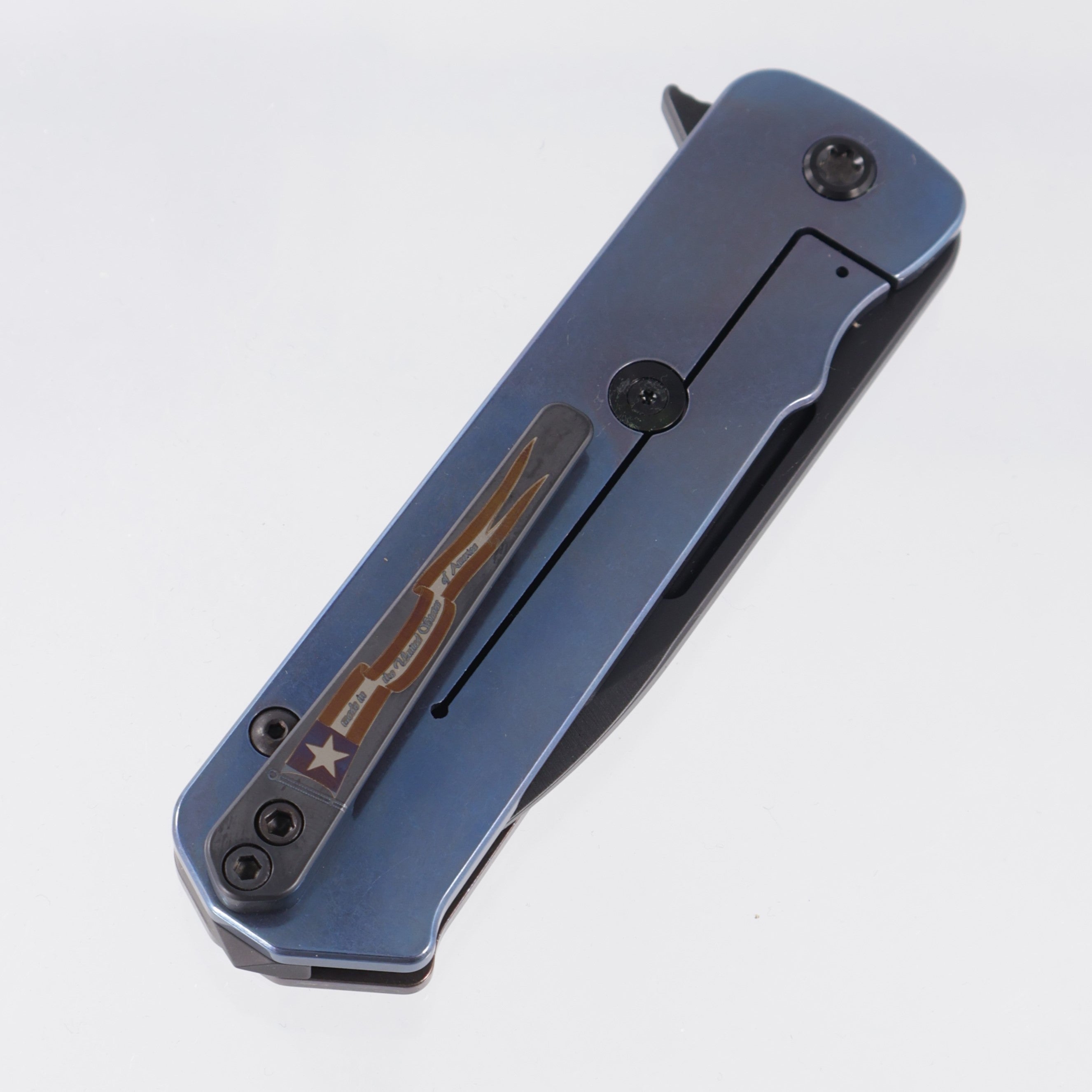 Medford TFF-4 - Flamed Titanium Front Scale w/ Black G10 Inlay, Blue Titanium Lockside & USA Engraved Clip - DLC S45VN - MK1404PD-03A2-TPCP-BP