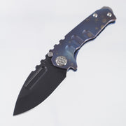 Medford Micro Praetorian Drop Point - Flamed Titanium Front Scale w/ Blue Titanium Lockside - DLC 3V - MK0083PD-03A2-TSCS-BN