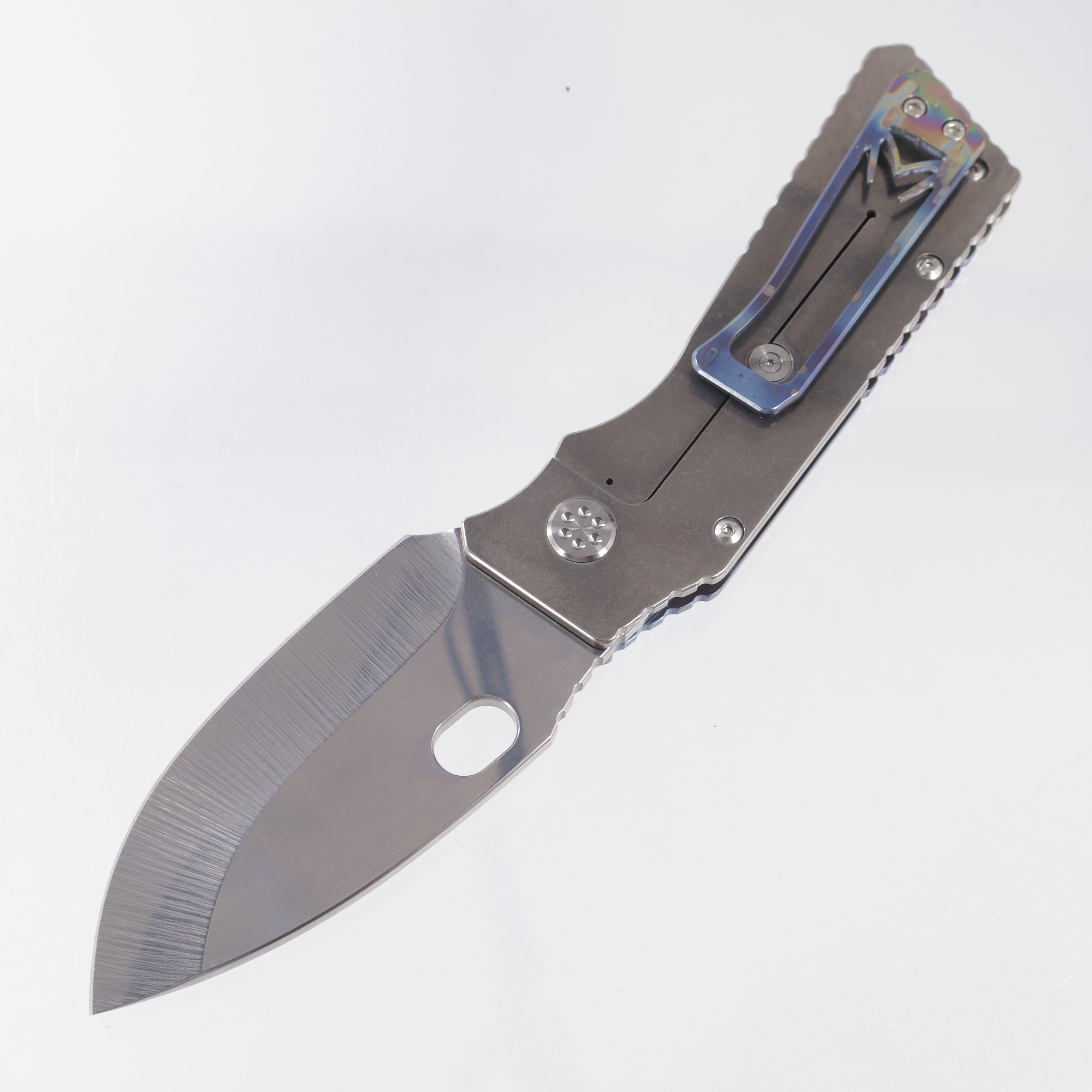 Medford TFF-1 - Brushed & Flamed Solar Flare Titanium Front Scale w/ Tumbled Lockside & Flamed Solar Flare Clip - Tumbled S45VN - MK0144TQ-03TM-TSCF-04