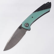 Melvin Lozada Apollo 3.5" - Emerald G10 / Black Glass / Shredded Carbon Scales w/ Zirconium Clip - Mike Norris Damascus Blade