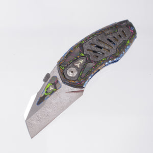 Manuele Messori Tank Custom - Damasteel Bifrost - 80s Camo Carbon Scales - Zirconium / Black Lip Pearl Interframe - Anodized Titanium Internal Scales - BROP Exclusive