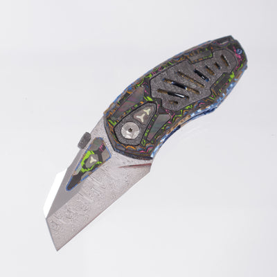 Manuele Messori Tank Custom - Damasteel Bifrost - 80s Camo Carbon Scales - Zirconium / Black Lip Pearl Interframe - Anodized Titanium Internal Scales - BR-OP Exclusive