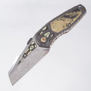 Manuele Messori Hybris Dragon Custom - Damasteel Grabak - Zirconium Scales - Gold Pearl Inlay Engraved by Luca Roccaforte - Zirconium / Gold Pearl Interframe - Anodized Titanium Internal Scales