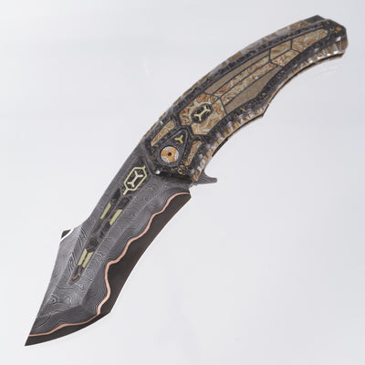 Manuele Messori Quinto Elemento Custom - Baker Forge Ripple GoMai - Mokume / Crystal Ti / Zirconium / Gold Pearl Interframe - Anodized Titanium Internal Scales