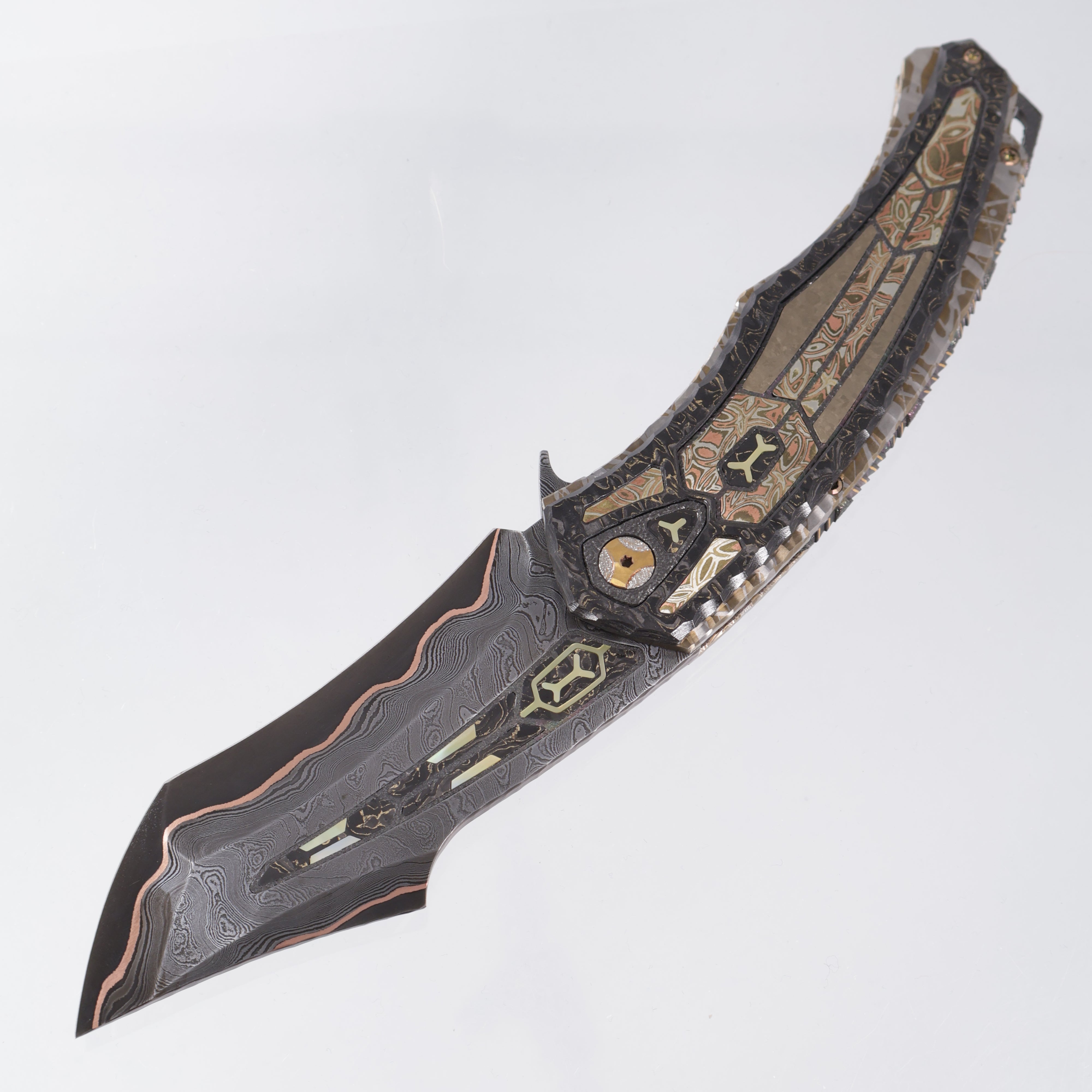 Manuele Messori Quinto Elemento Custom - Baker Forge Ripple GoMai - Mokume / Crystal Ti / Zirconium / Gold Pearl Interframe - Anodized Titanium Internal Scales