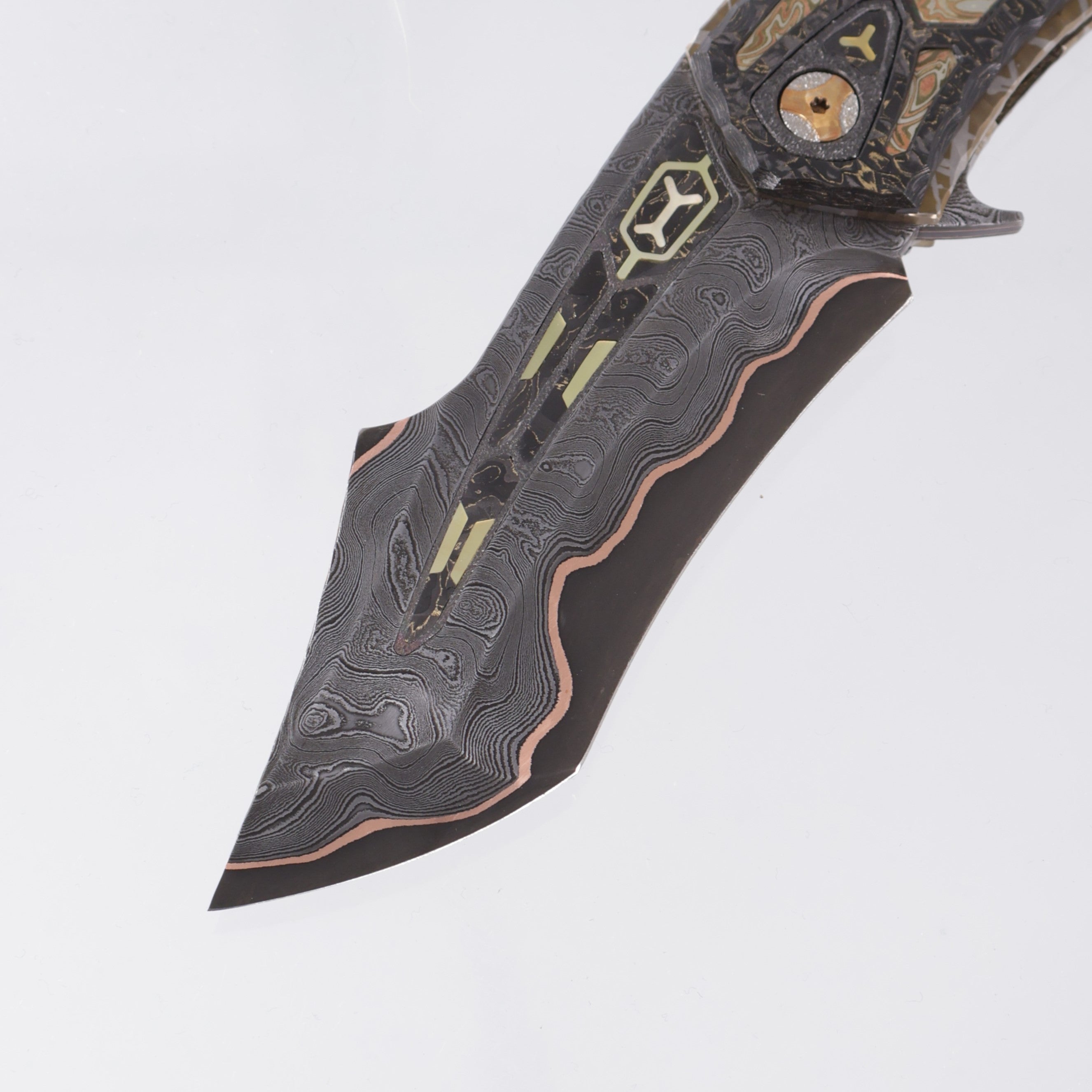 Manuele Messori Quinto Elemento Custom - Baker Forge Ripple GoMai - Mokume / Crystal Ti / Zirconium / Gold Pearl Interframe - Anodized Titanium Internal Scales