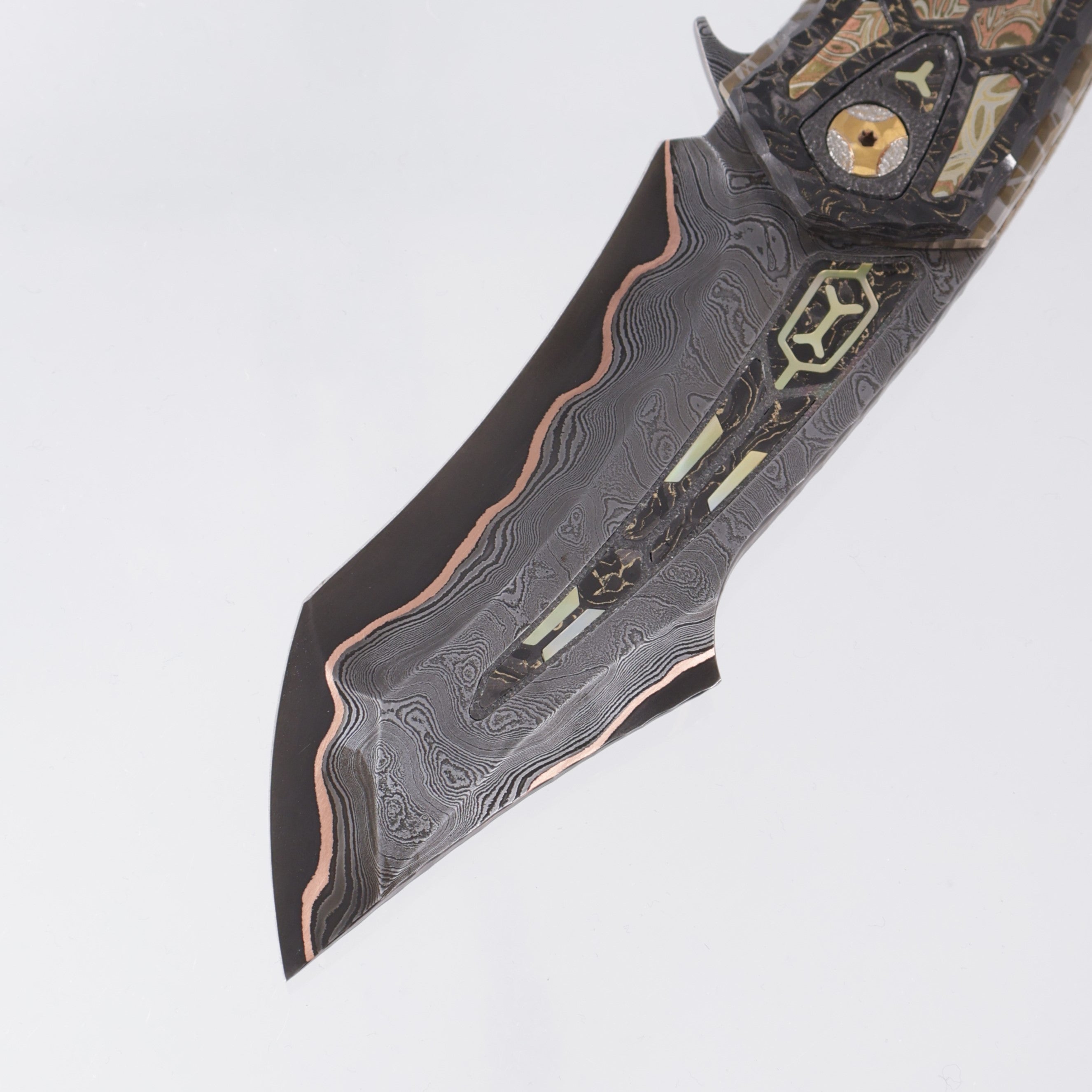 Manuele Messori Quinto Elemento Custom - Baker Forge Ripple GoMai - Mokume / Crystal Ti / Zirconium / Gold Pearl Interframe - Anodized Titanium Internal Scales