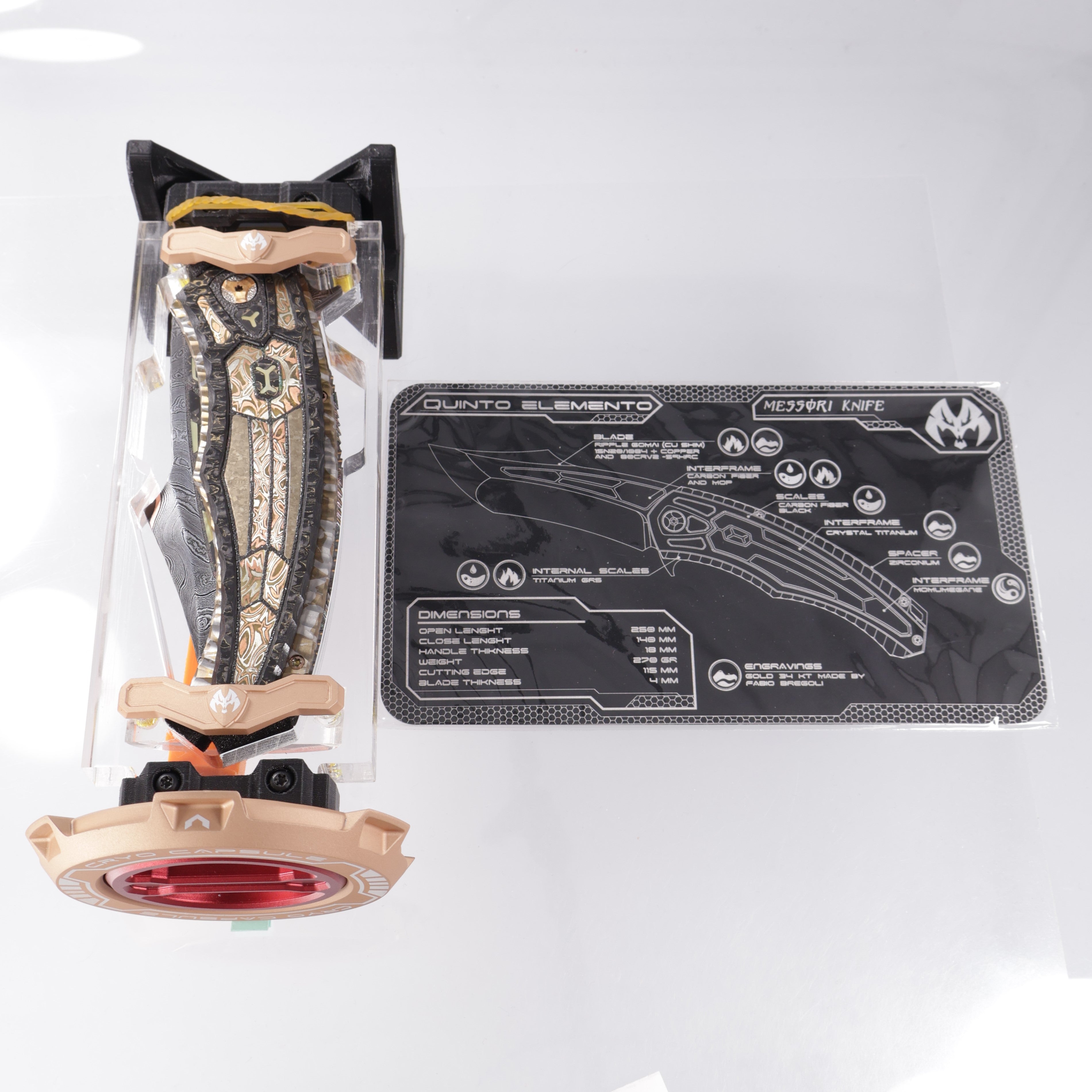 Manuele Messori Quinto Elemento Custom - Baker Forge Ripple GoMai - Mokume / Crystal Ti / Zirconium / Gold Pearl Interframe - Anodized Titanium Internal Scales