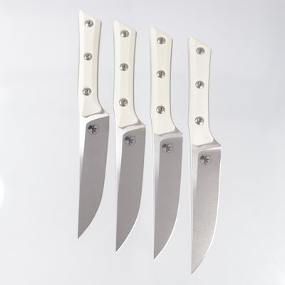 Microtech 4 Piece Steak Knife Set - Ivory G10 - Stonewash M390MK - 3600-10SETIV