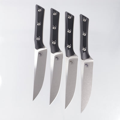 Microtech 4 Piece Steak Knife Set - Black G10 - Stonewash M390MK - 3600-10SETBK