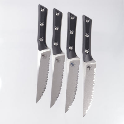Microtech 4 Piece Steak Knife Set - Black G10 - Stonewash Full Serrate M390MK - 3600-12SETBK