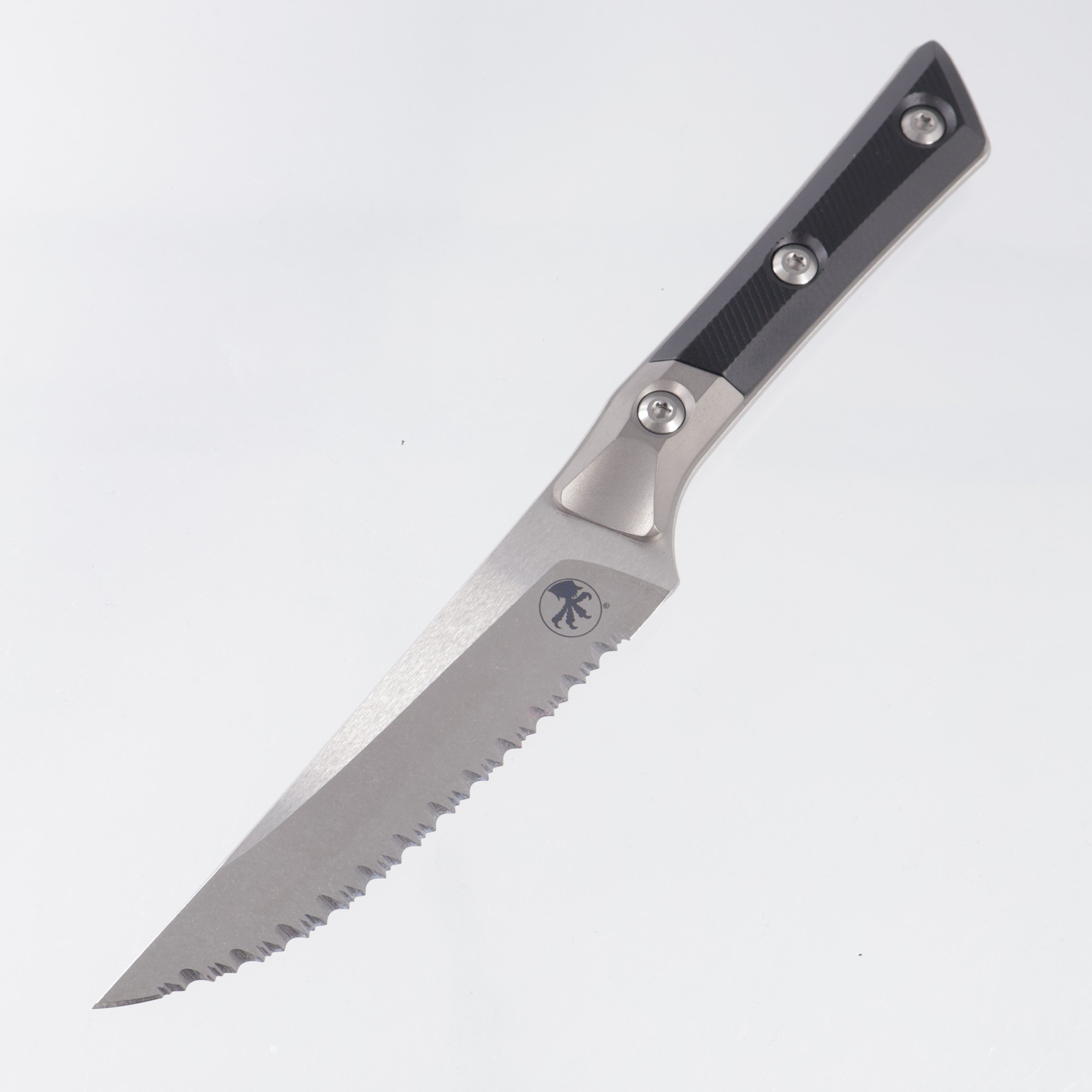 Microtech 4 Piece Steak Knife Set - Black G10 w/ Beadblast Titanium Bolster - Stonewash Full Serrate M390MK - 3600B-12SETBK
