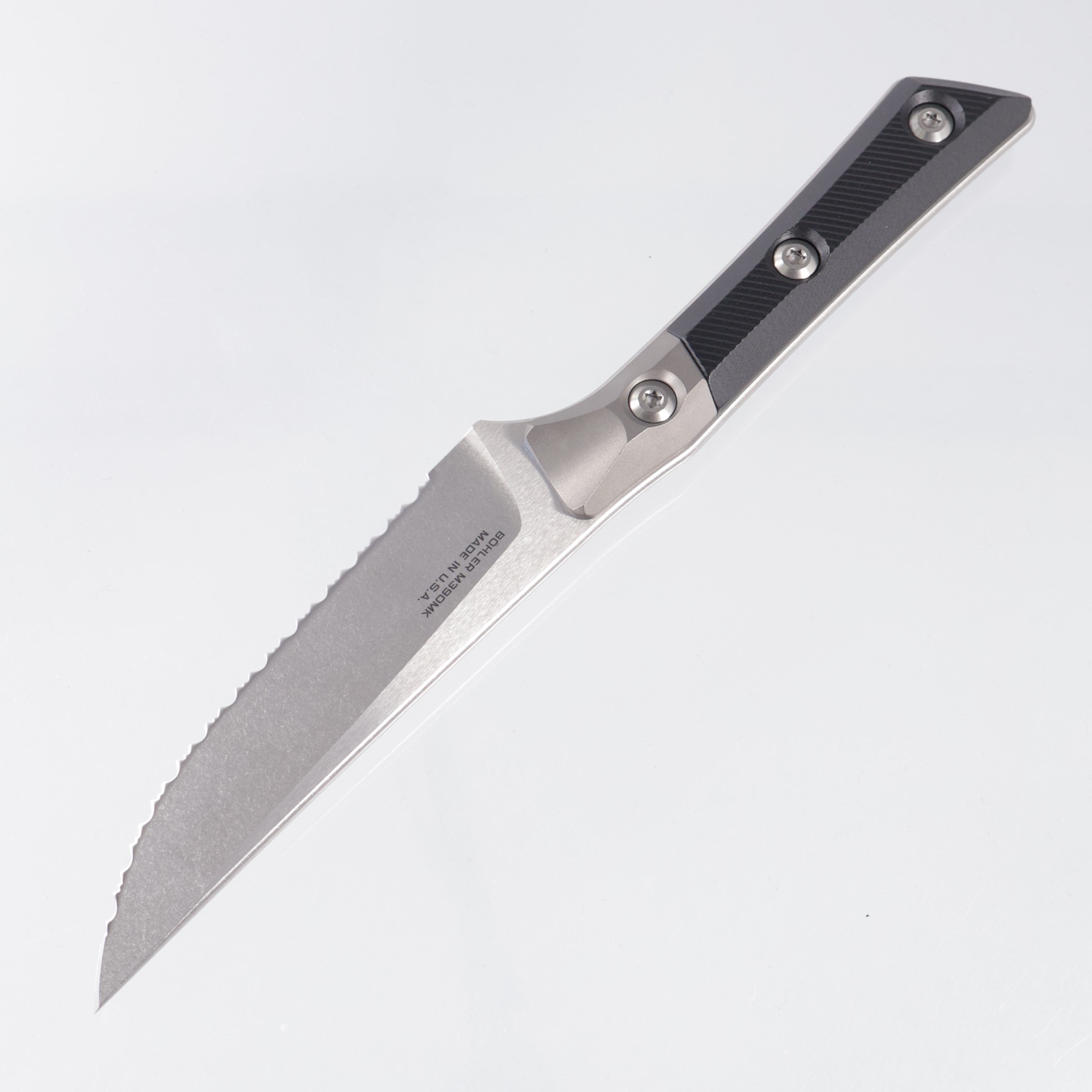 Microtech 4 Piece Steak Knife Set - Black G10 w/ Beadblast Titanium Bolster - Stonewash Full Serrate M390MK - 3600B-12SETBK