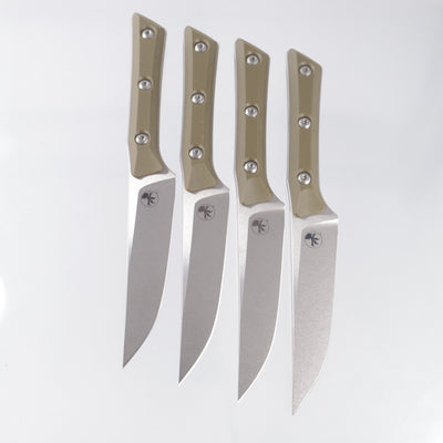 Microtech 4 Piece Steak Knife Set - OD Green G10 - Stonewash M390MK - 3600-10SETOD