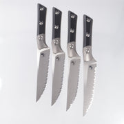 Microtech 4 Piece Steak Knife Set - Black G10 w/ Beadblast Titanium Bolster - Stonewash Full Serrate M390MK - 3600B-12SETBK