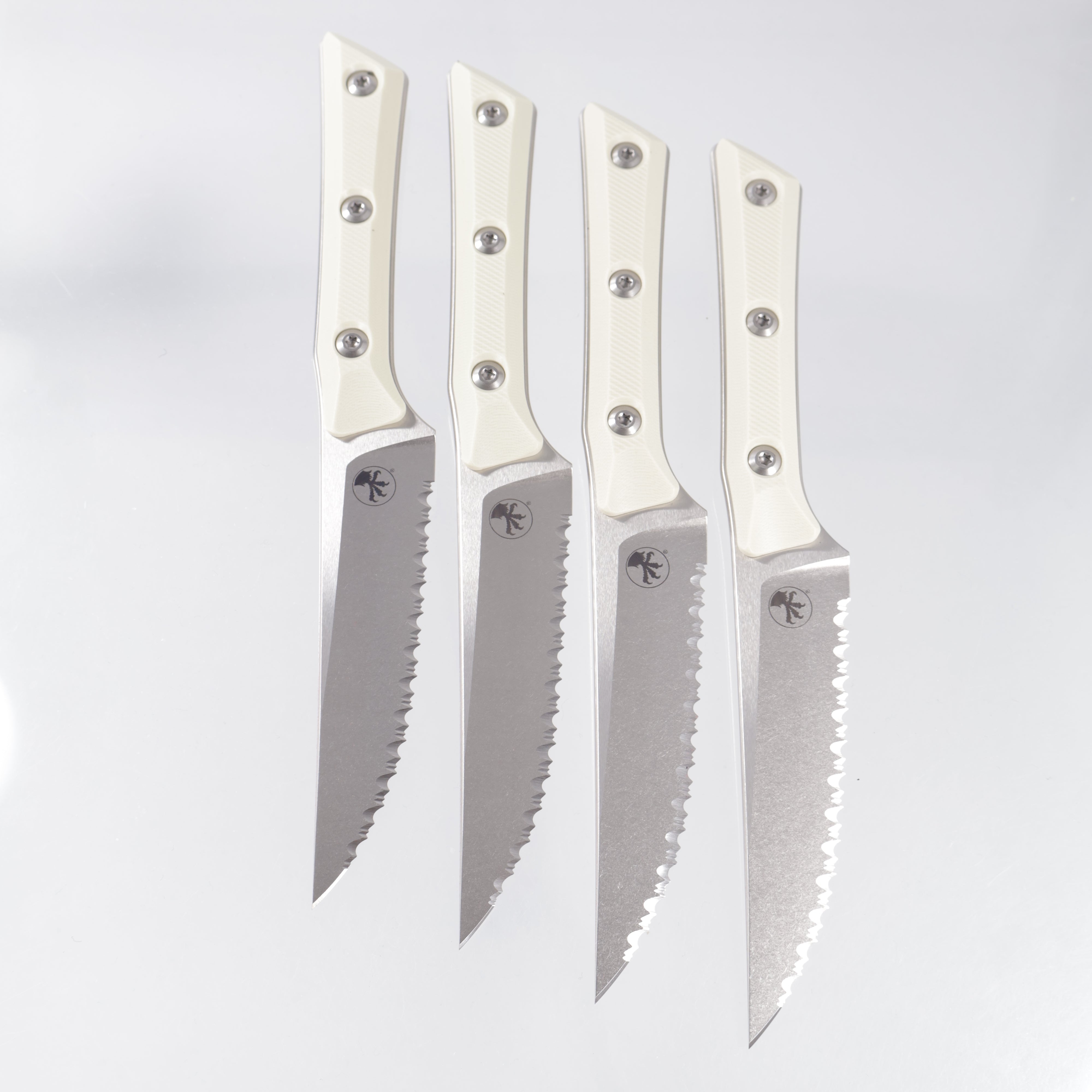 Microtech 4 Piece Steak Knife Set - Ivory G10 - Stonewash Full Serrate M390MK - 3600-12SETIV