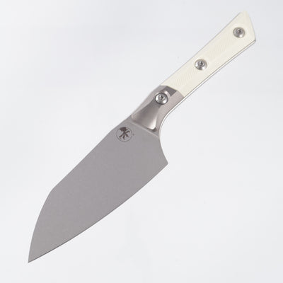 Microtech Santoku 4" - Ivory G10 w/ Beadblast Titanium Bolster - Stonewash M390MK - 3300B-10IV