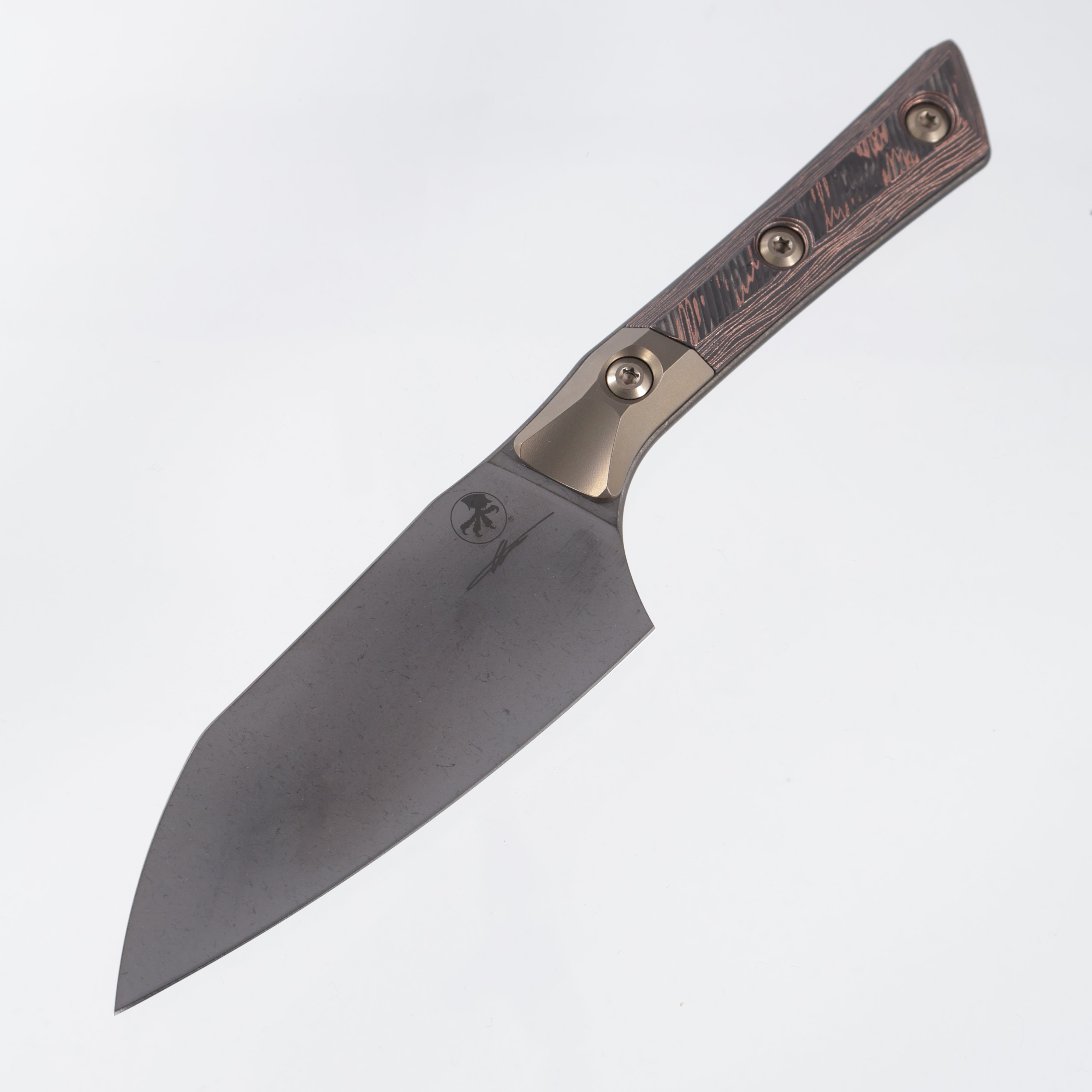 Microtech Santoku 4" - Livewire Copper Carbon Fiber w/ Bronze Titanium Bolster - DLC M390MK - 3300B-1DLCLWCFS