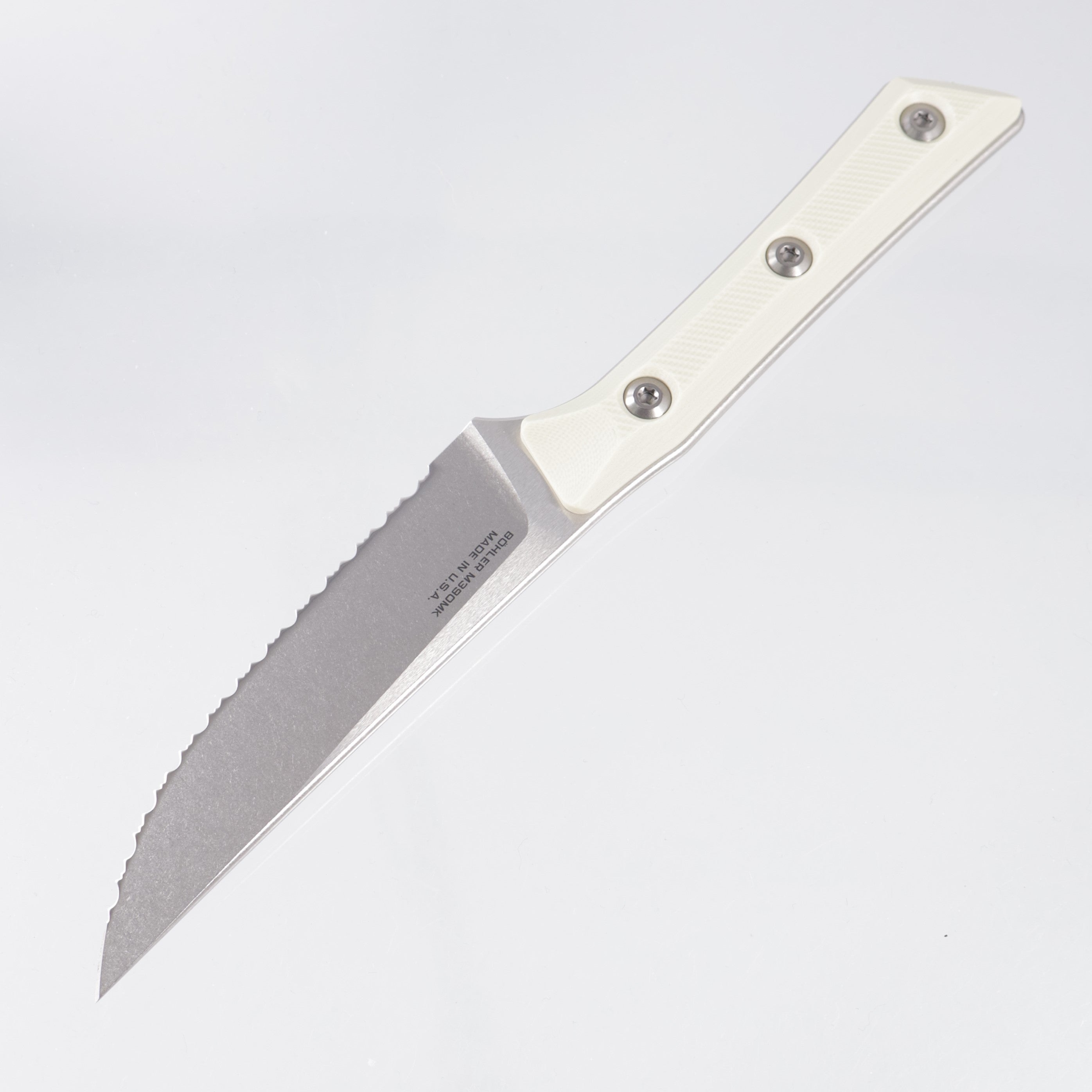 Microtech 4 Piece Steak Knife Set - Ivory G10 - Stonewash Full Serrate M390MK - 3600-12SETIV