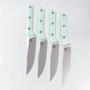 Microtech 4 Piece Steak Knife Set - Carribean Blue G10 - Stonewash M390MK - 3600-10SETCA