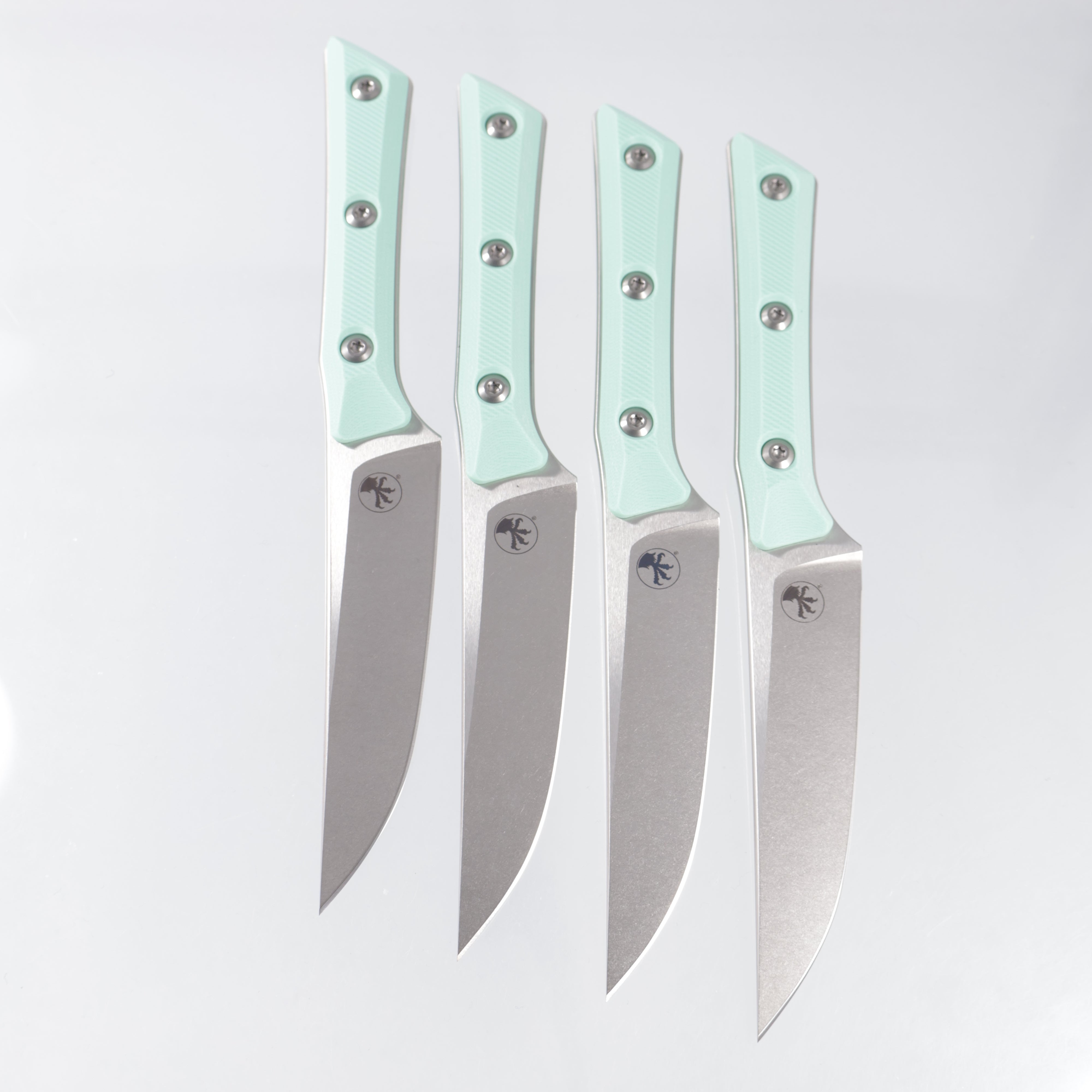Microtech 4 Piece Steak Knife Set - Carribean Blue G10 - Stonewash M390MK - 3600-10SETCA