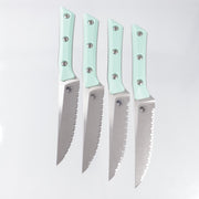 Microtech 4 Piece Steak Knife Set - Carribean Blue G10 - Stonewash Full Serrate M390MK - 3600-12SETCA