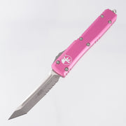 Microtech Ultratech Tanto - M390 Stonewash, Partial Serrate - Pink Aluminum - 123-11 PK