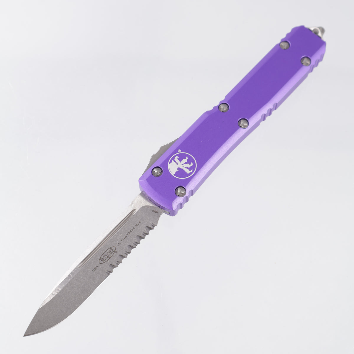 Microtech Ultratech Single Edge - M390 Sonewash, Partial Serrate - Purple Aluminum - 121-11 PU