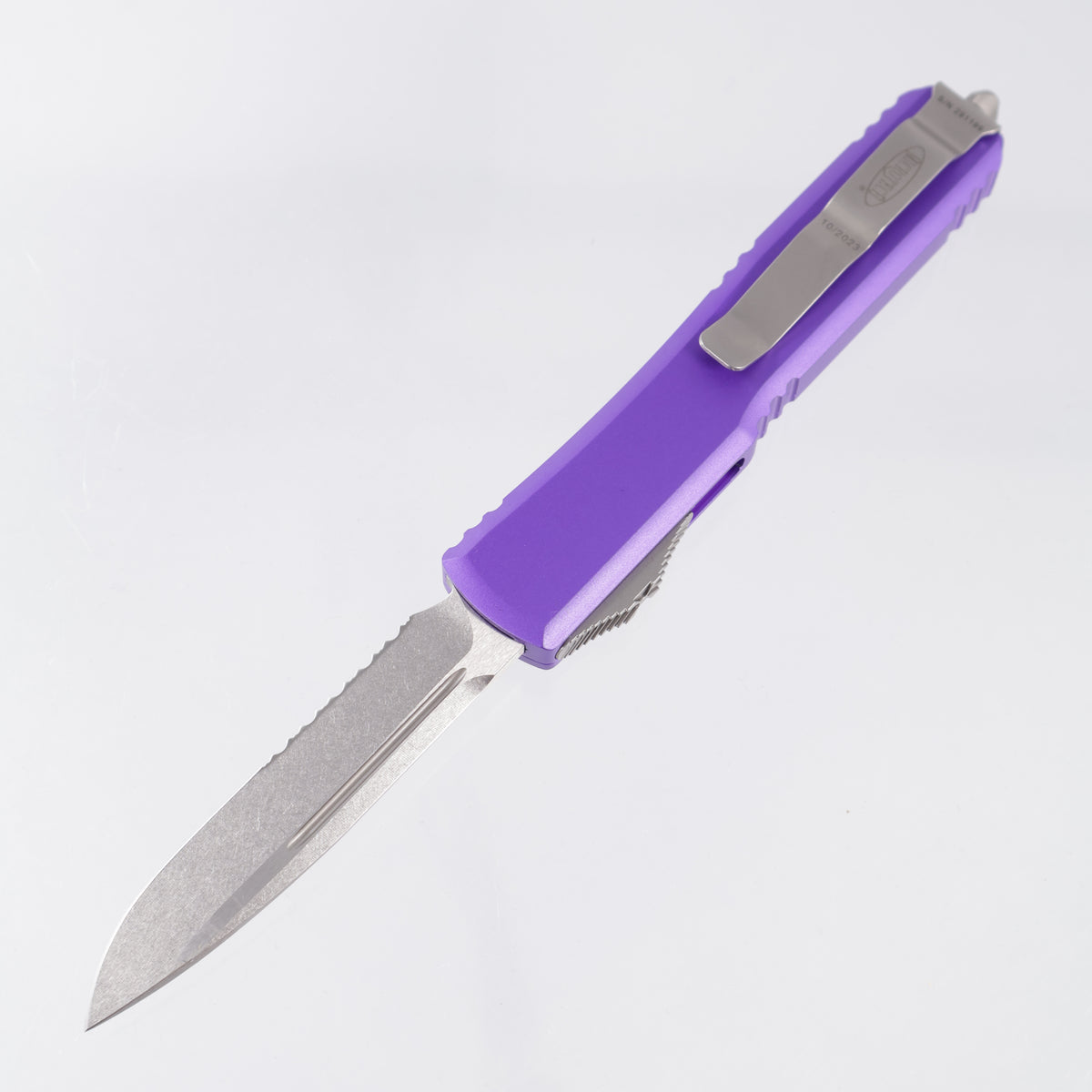 Microtech Ultratech Single Edge - M390 Sonewash, Partial Serrate - Purple Aluminum - 121-11 PU