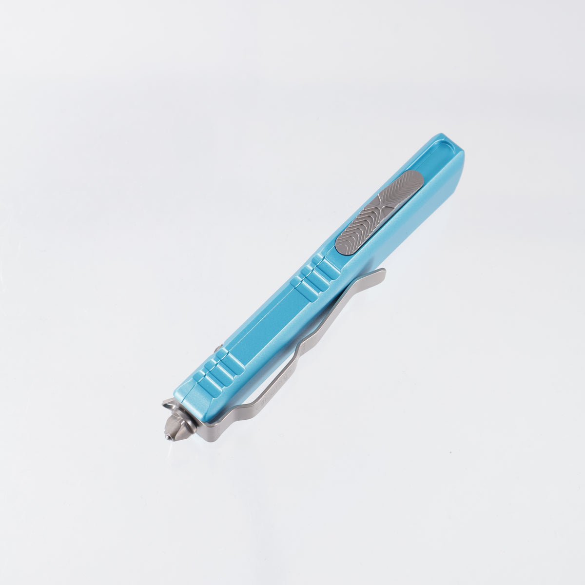 Microtech UTX-85 Double Edge - M390 Stonewash, Full Serrate - Turquoise Aluminum - 232-12 TQ