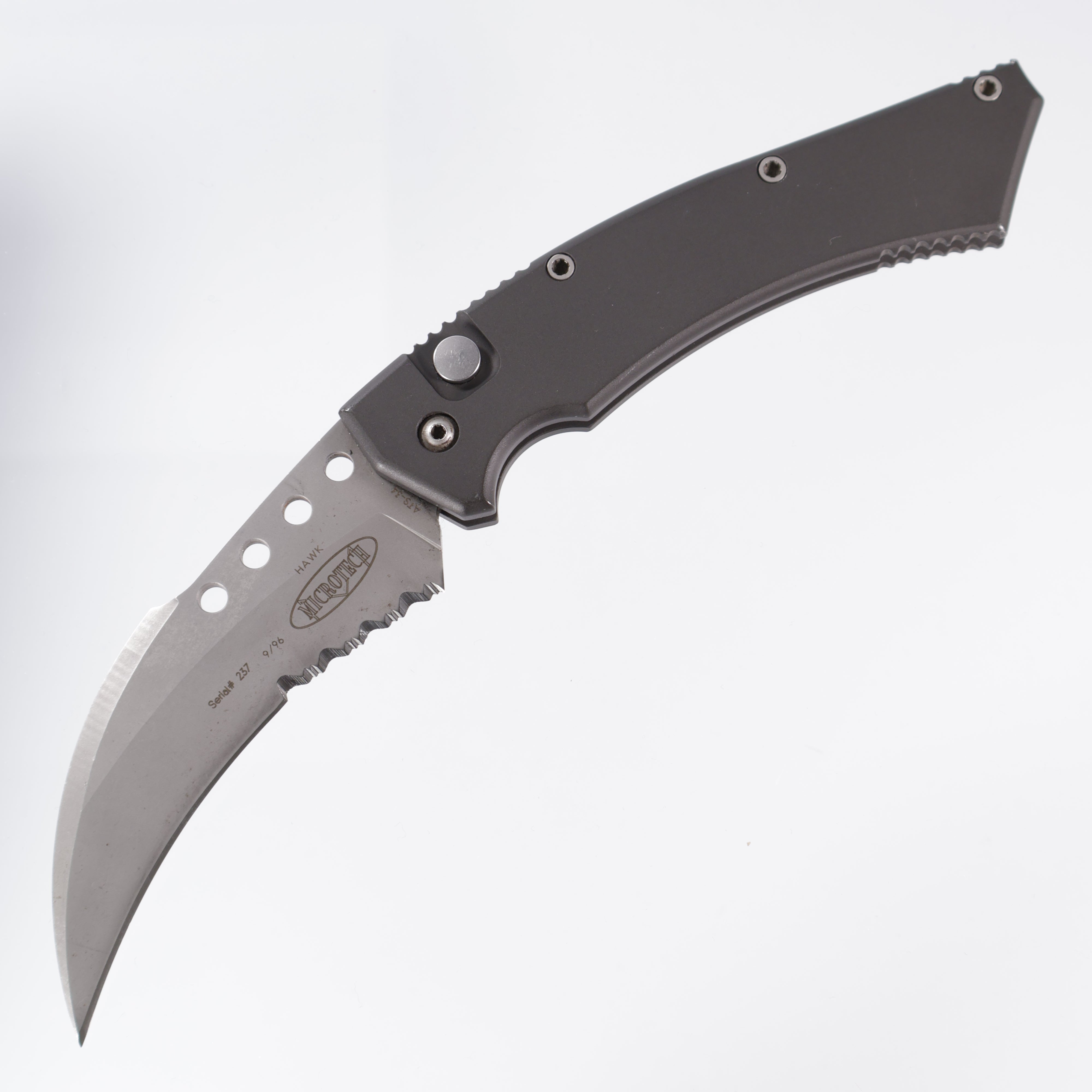 Vintage Microtech Hawk - Dark Grey - Beadblast partial serrated ATS-34 - 09/96 build - Pre-Owned