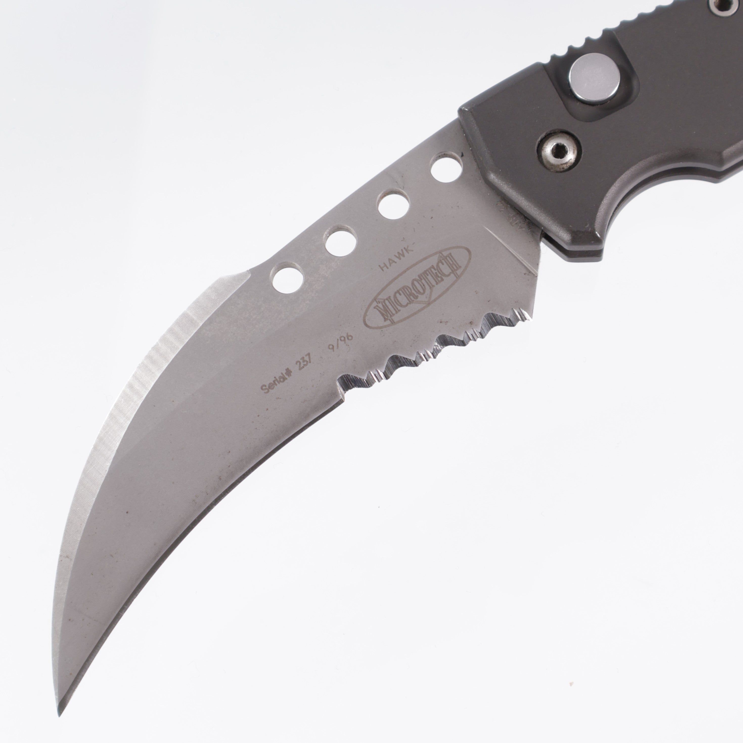 Vintage Microtech Hawk - Dark Grey - Beadblast partial serrated ATS-34 - 09/96 build - Pre-Owned