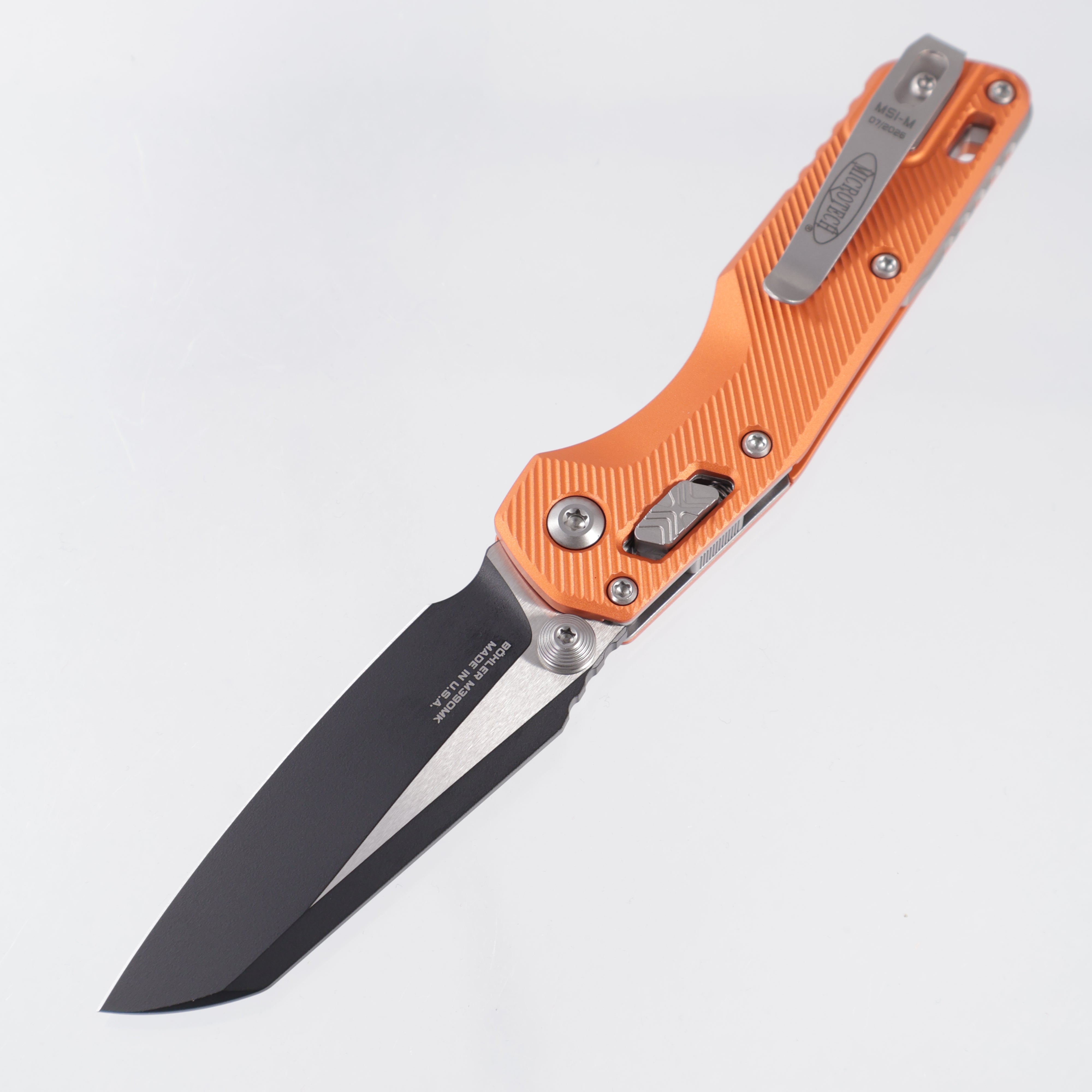 Microtech MSI Mini - Orange Fluted Aluminum - Black Standard M390MK - 210M-1 FLOR