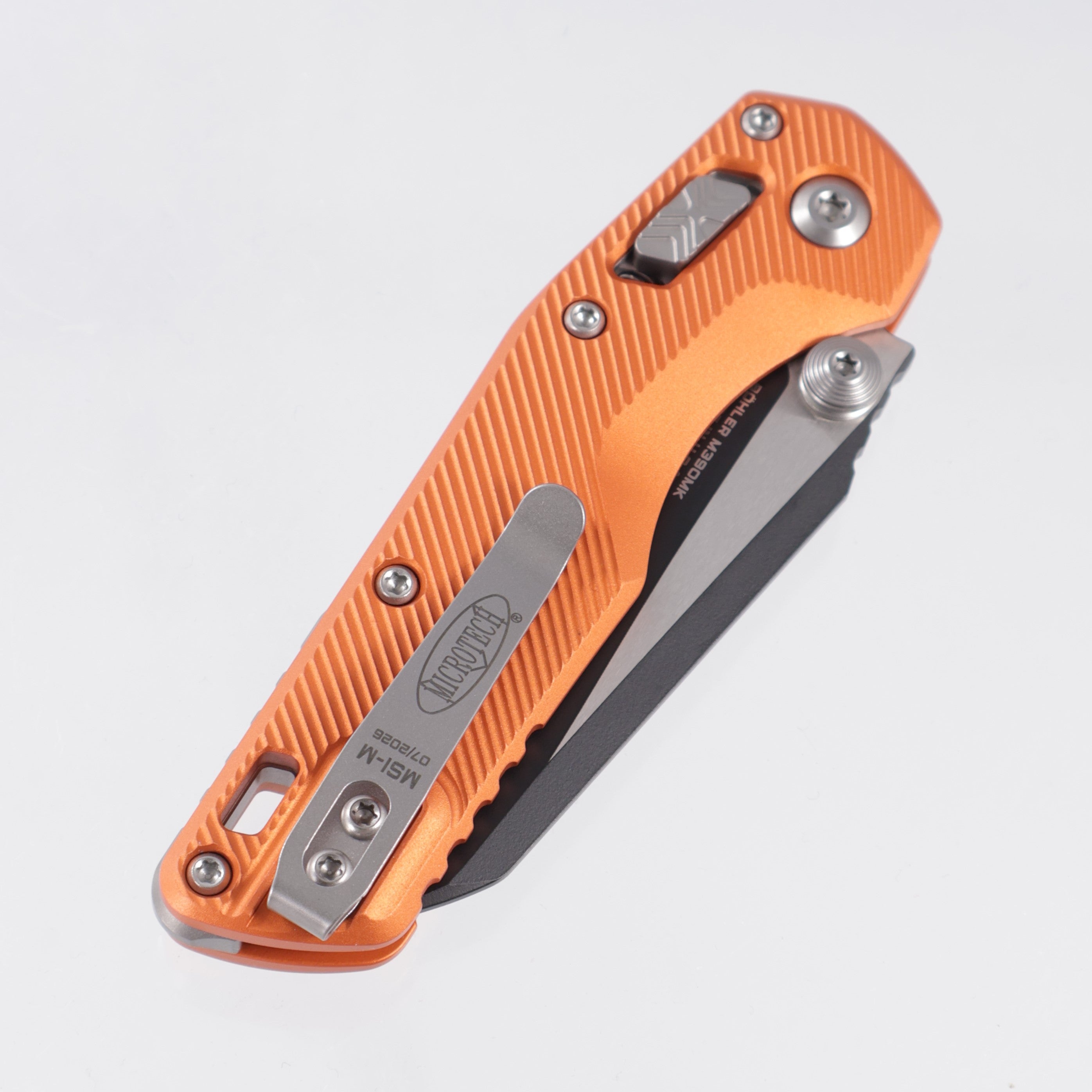 Microtech MSI Mini - Orange Fluted Aluminum - Black Standard M390MK - 210M-1 FLOR