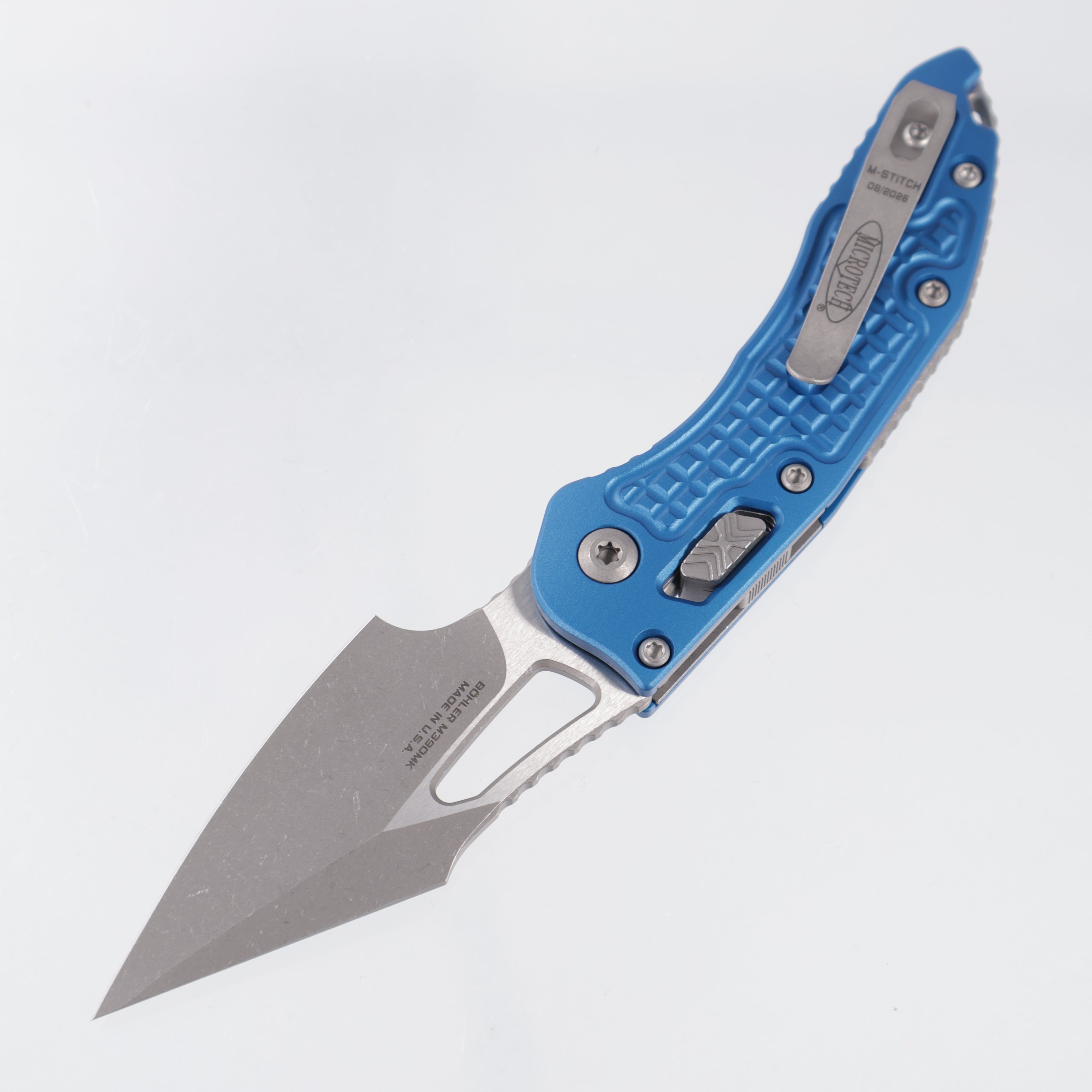 Microtech Stitch Mini Ram-Lok - Blue Frag Aluminum - Apocalyptic M390MK - 169MRL-10 APFRBL