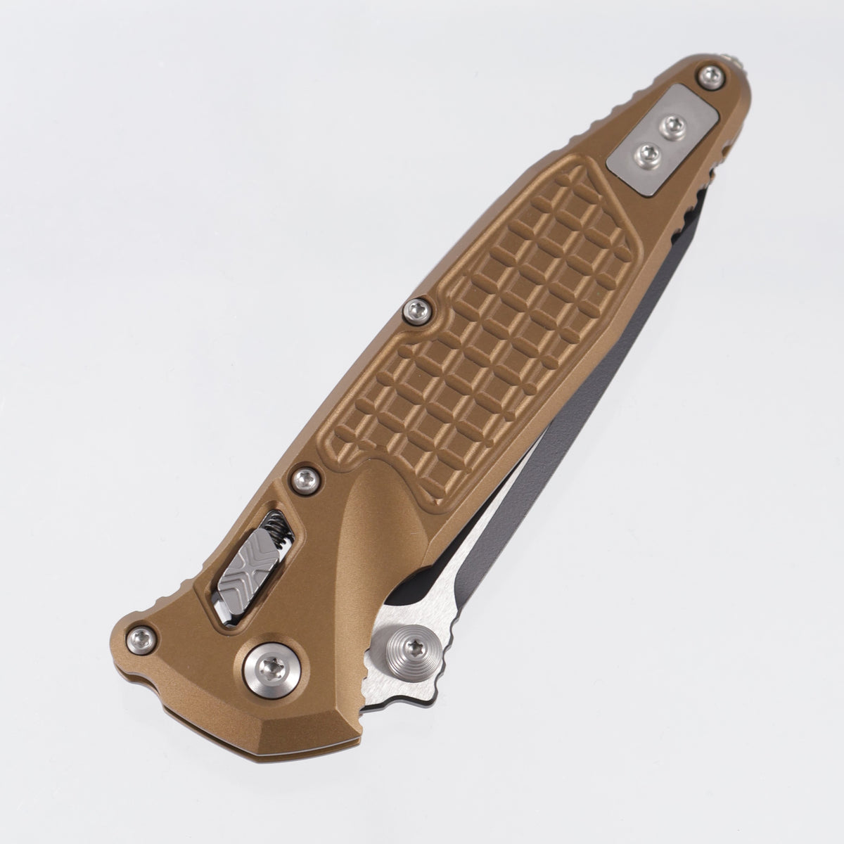 Microtech Socom Elite Ram-Lok Tanto - Tan Frag Aluminum - Black Standard M390MK - 160RL-1 FRTA