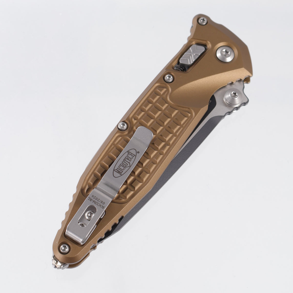 Microtech Socom Elite Ram-Lok Tanto - Tan Frag Aluminum - Black Standard M390MK - 160RL-1 FRTA
