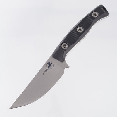 Microtech Akris - Black G10 w/ Black Cherry Leather Sheath - Stonewash M390MK - 95-10BK-3