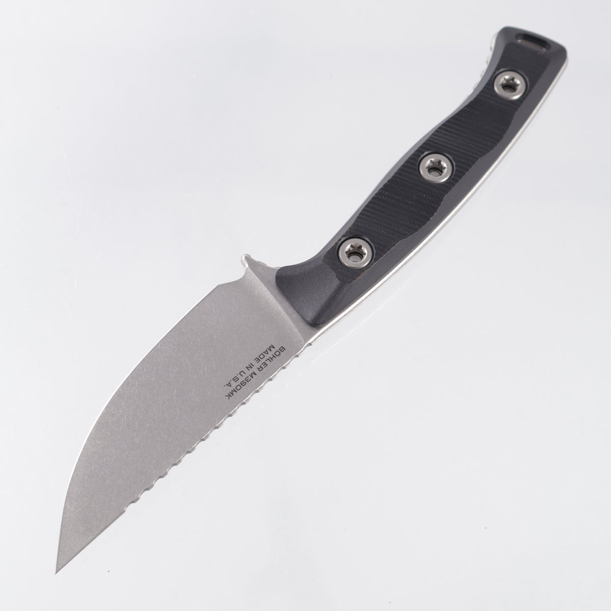 Microtech Akris - Black G10 w/ Black Cherry Leather Sheath - Stonewash M390MK - 95-10BK-3