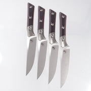 Microtech 4 Piece Steak Knife Set - Black Cherry G10 w/ Beadblast Titanium Bolsters - Stonewash M390MK - 3600B-10SETBC