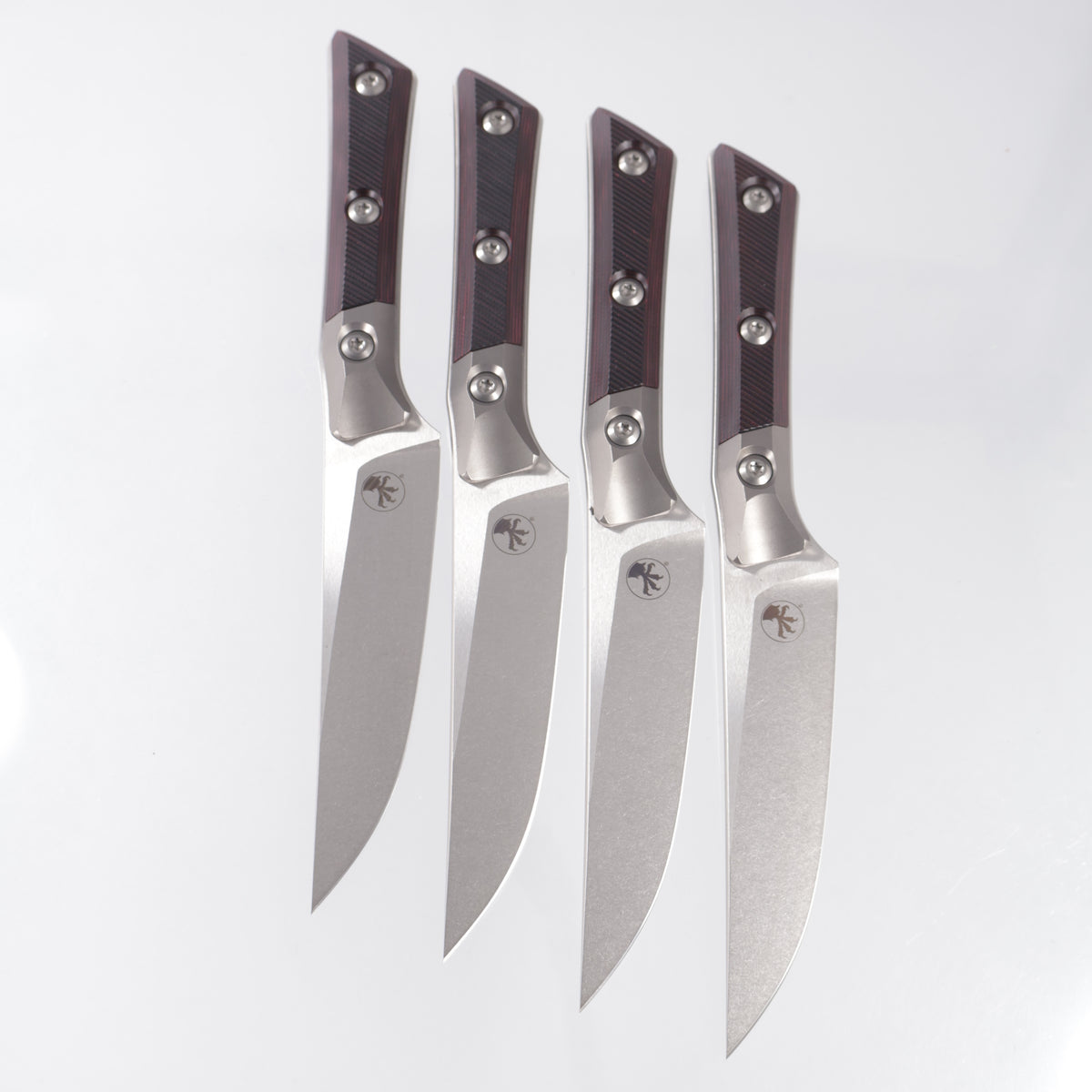 Microtech 4 Piece Steak Knife Set - Black Cherry G10 w/ Beadblast Titanium Bolsters - Stonewash M390MK - 3600B-10SETBC