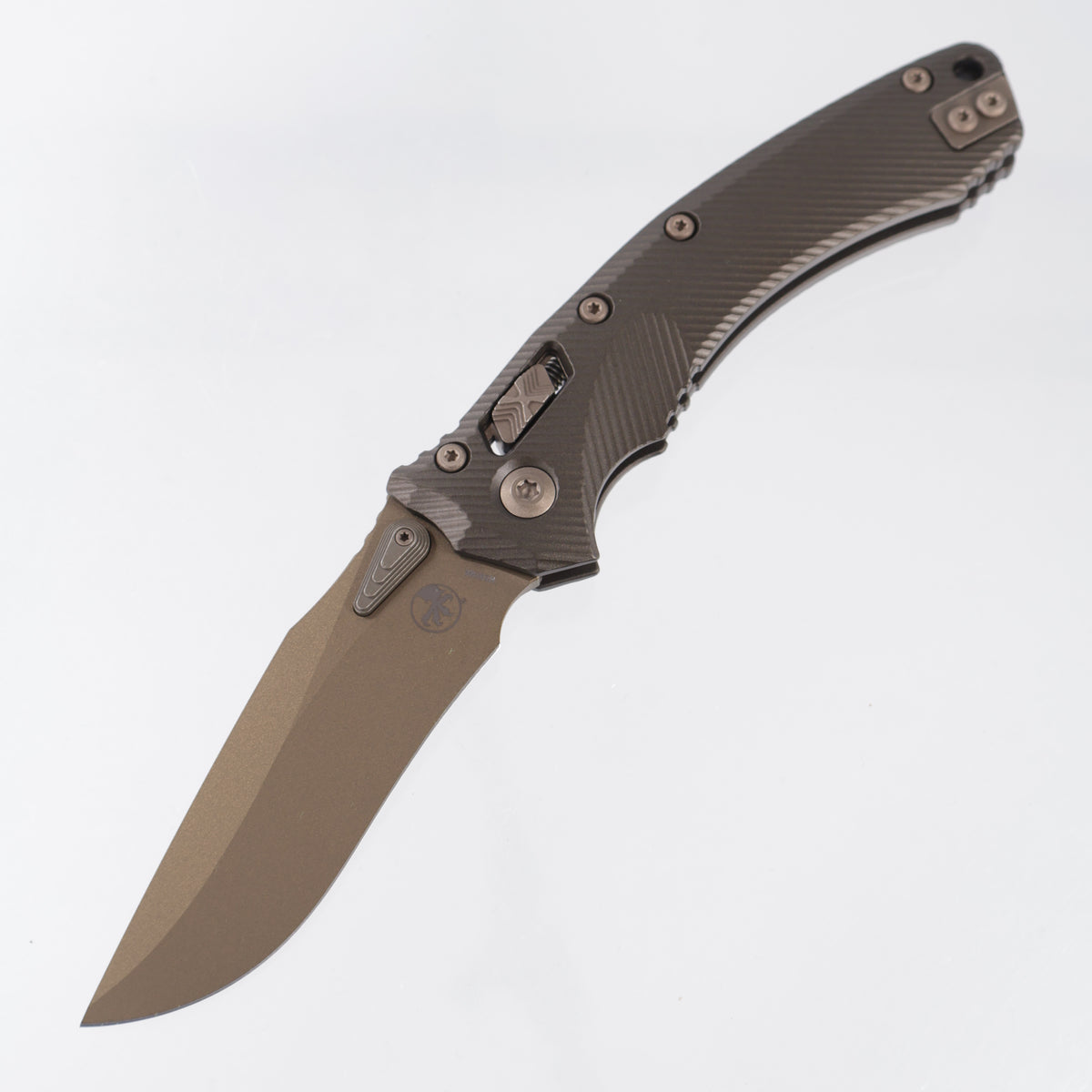 Microtech Amphibian - Dark Burnt Bronze Fluted Aluminum w/ Apocalyptic Bronze Accents - Gold Standard M390MK - 137RL-1 FLDB-X19Z23