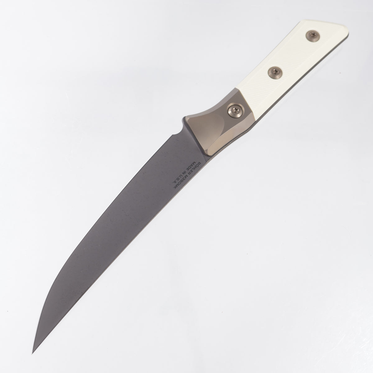 Microtech Boning Knife Signature Series - Ivory G10 w/ Bronze Titanium Bolsters - Stonewash M390MK - 3100B-1DLCIVS