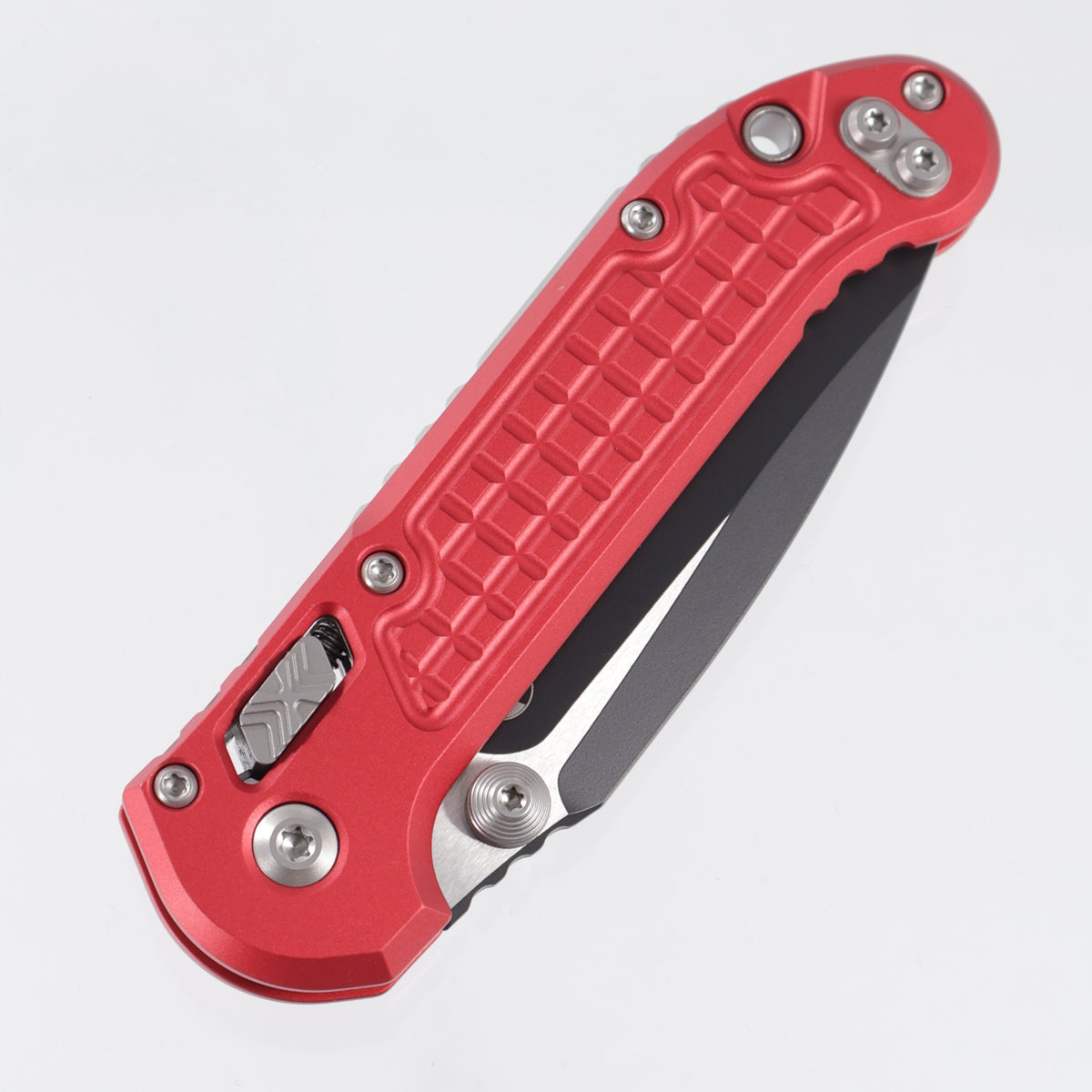 Microtech LUDT Ram-Lok Single Edge - Red Frag Aluminum - Black Standard M390MK - 1135RL-1 FRRD