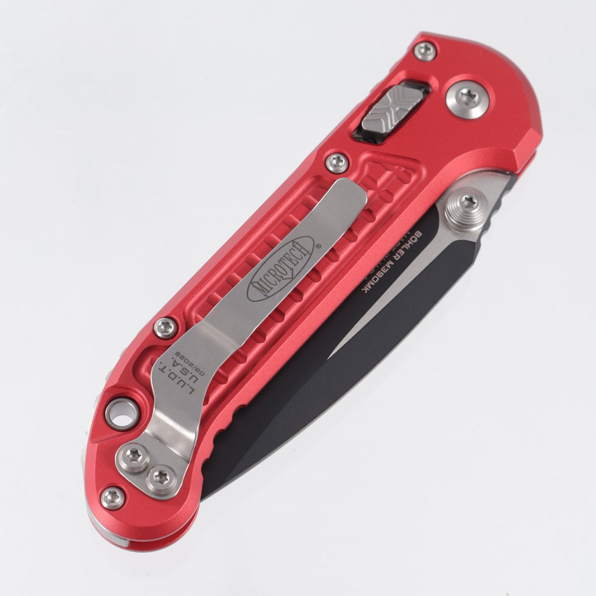 Microtech LUDT Ram-Lok Single Edge - Red Frag Aluminum - Black Standard M390MK - 1135RL-1 FRRD