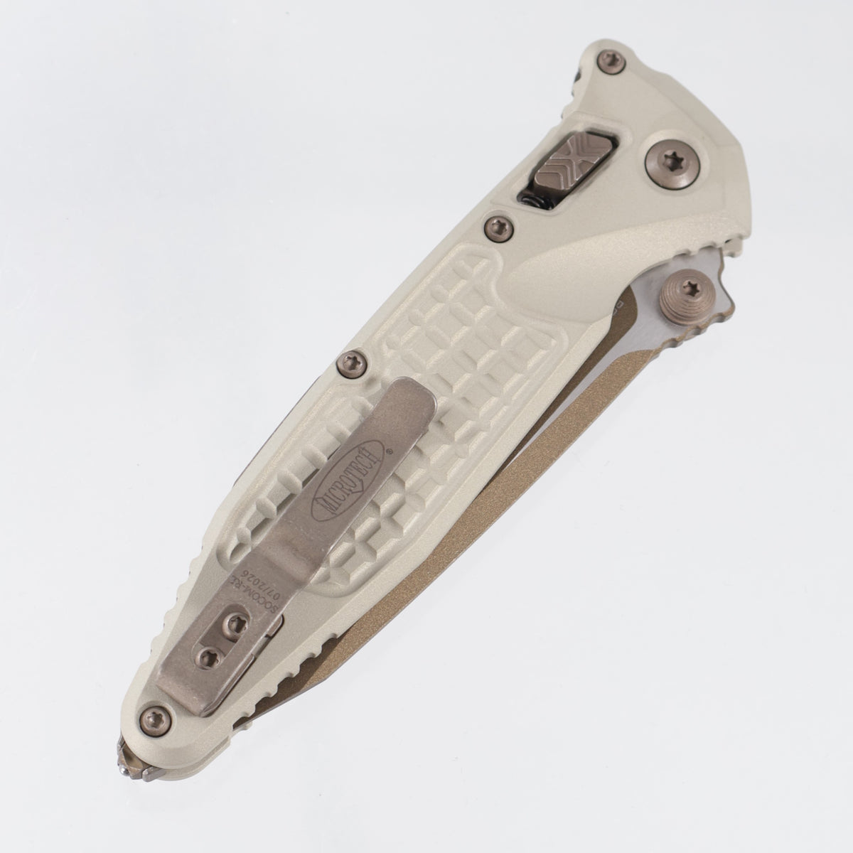Microtech Socom Elite Ram-Lok Tanto - Champagne Frag Aluminum w/ Bronze Apocalytic Accents - Gold Standard M390MK - 161RL-1 FRCG-C19Z23