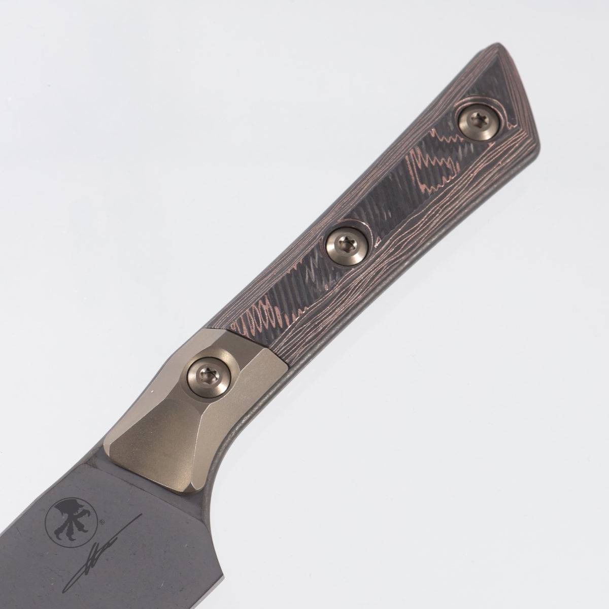 Microtech Utility Knife - Livewire Copper Carbon Fiber w/ Bronze Titanium Bolsters - DLC M390MK - 3400B-1 DLCCFS