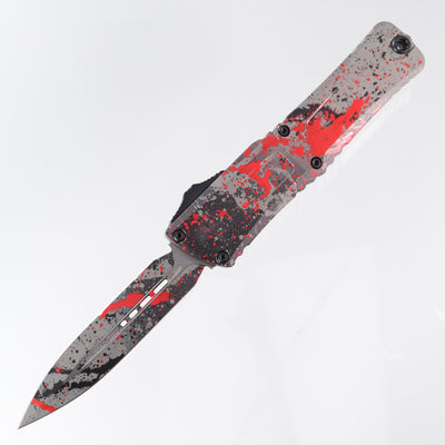 Microtech Combat Troodon Gen3 - M390MK Double Edge - Bull Shark Gray w/ Black & Red Splatter - Gen III - 1142-1 BGBK RDSPLS
